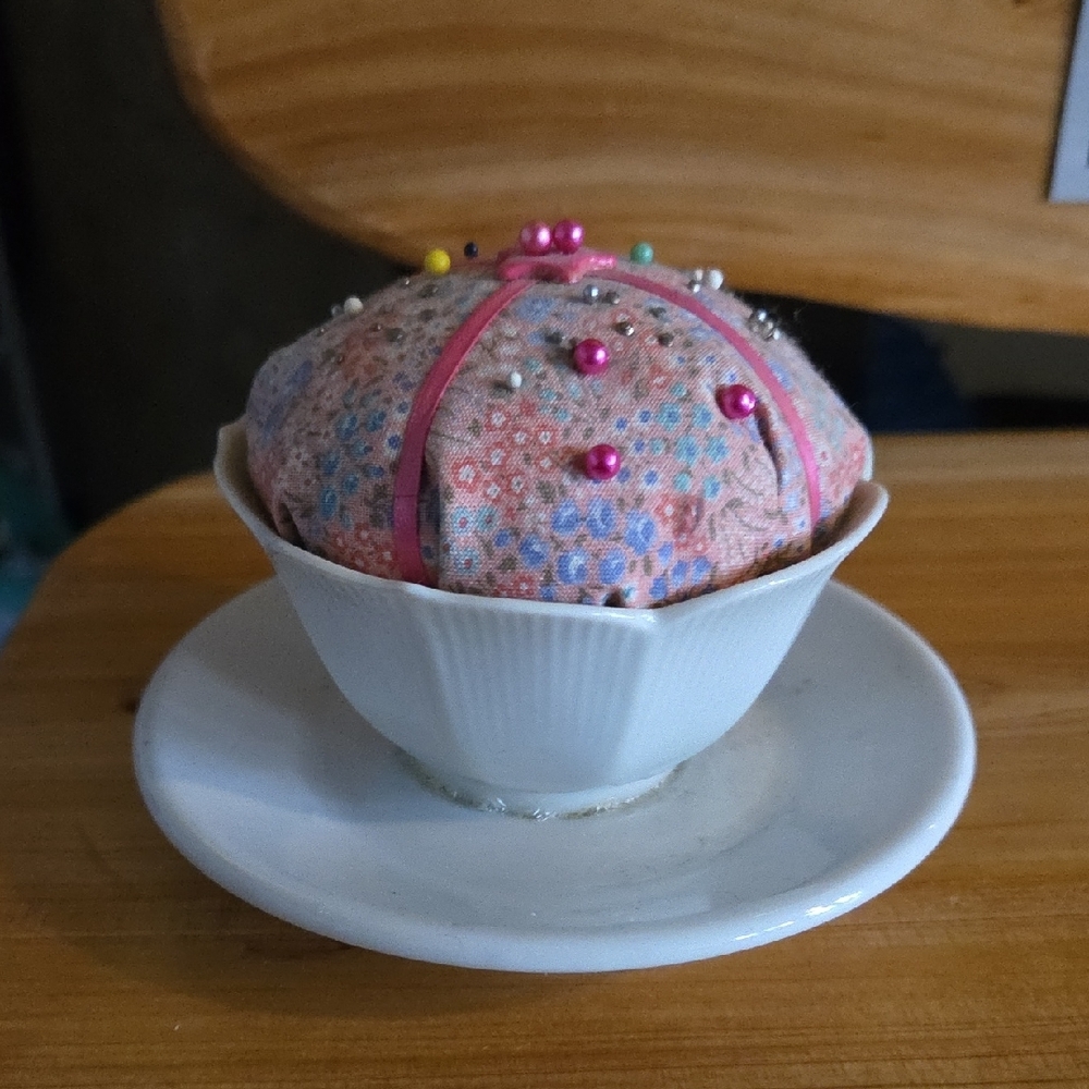 Floral Vintage Pincushion in Teacup